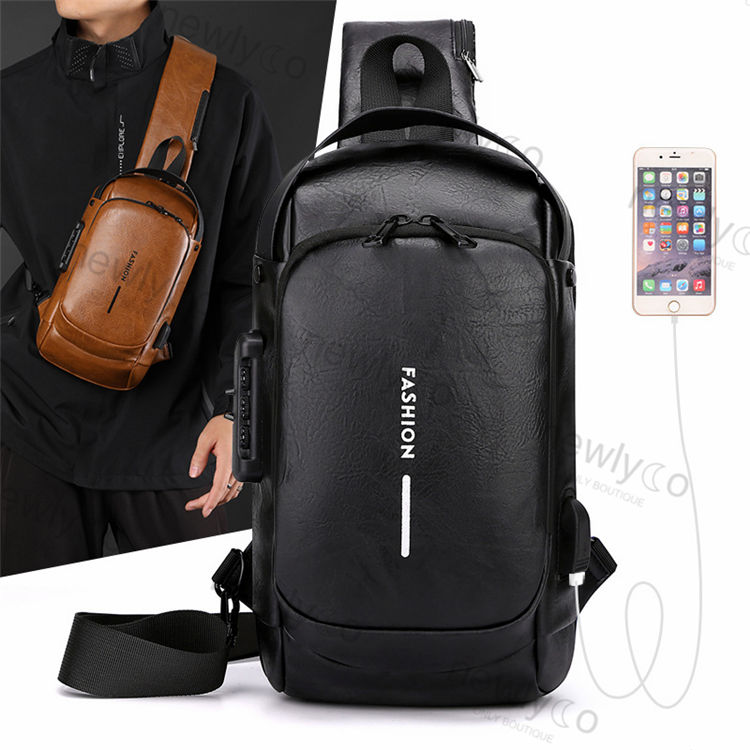 PU Waterproof Crossbody Anti-theft Fashion Men Bag - C/MB237